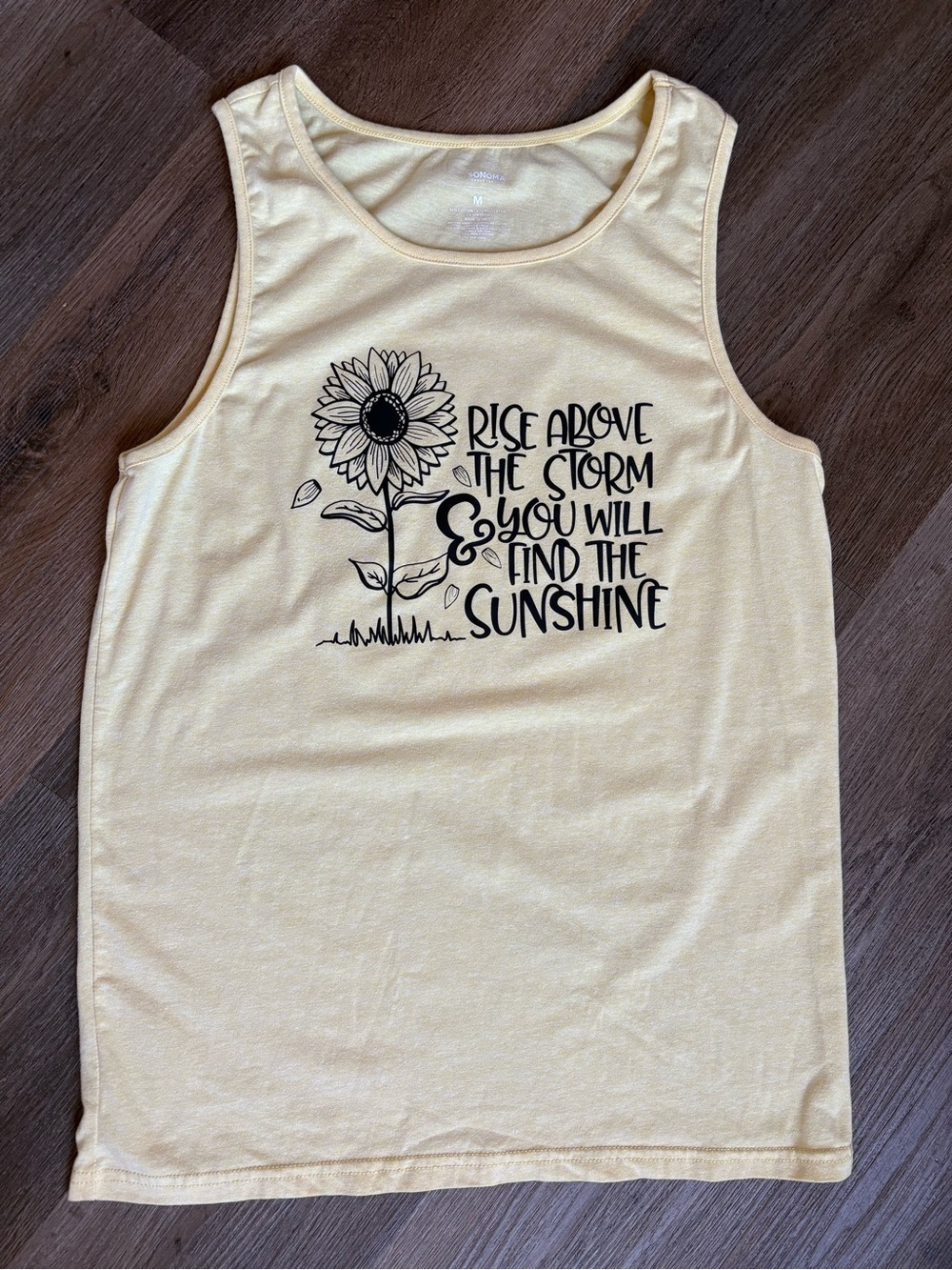 Sonoma Yellow Tank Top with Black Sunflower Graphic Rise Above The Storm